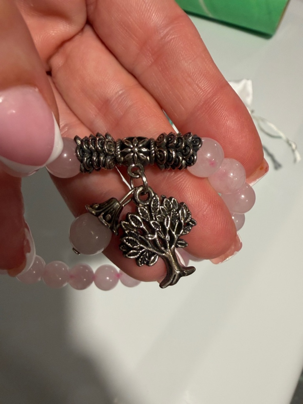Rose Quartz Beaded Bracelet with Tree of life Charm & R.Q stone - Picture 8 of 9